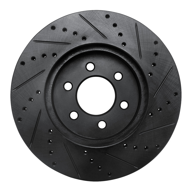 Dodge Durango Brake Rotor (1) - Front Left - R1 Concepts - Drilled & Slotted - Black - 2003